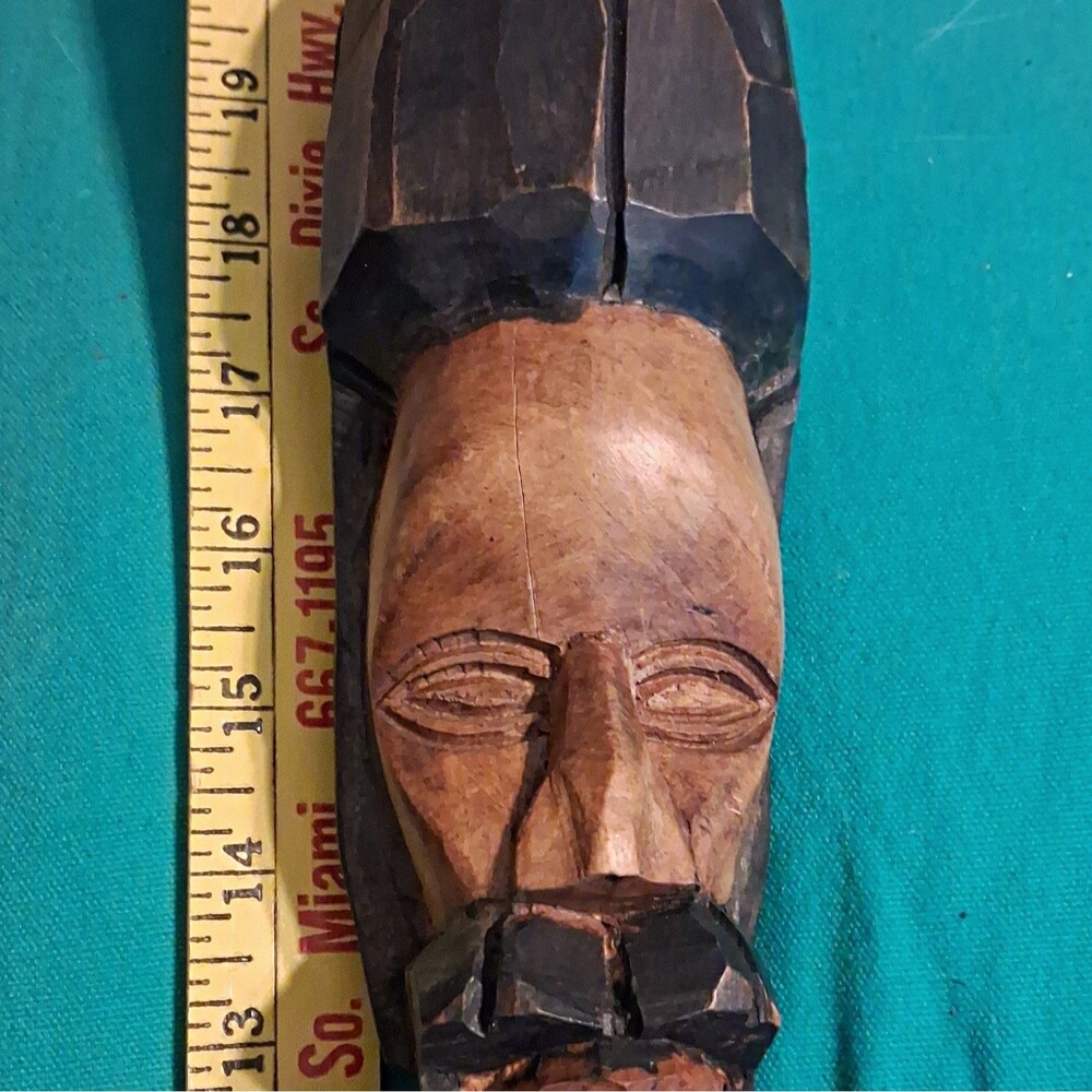 Hand Carved African Wooden Figure/Head Sculpture Brown/Black approx. 19 in